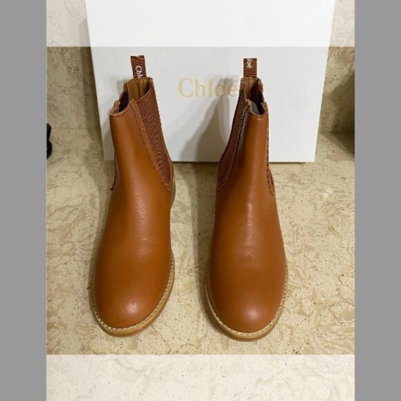 Chloe Girl's Leather Scallop-Trim Ankle Boots, (Color brown Size:35EU (4US KID) - Picture 6 of 11